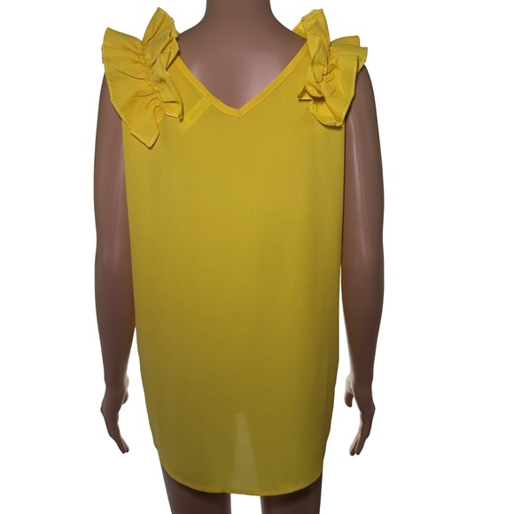 ZENANA Women Yellow Ruffle Shoulder V Neck Sleeveless Top Blouse Size M - Picture 3 of 6